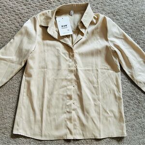 NWT‎ Cream Silk Button-Up Shirt